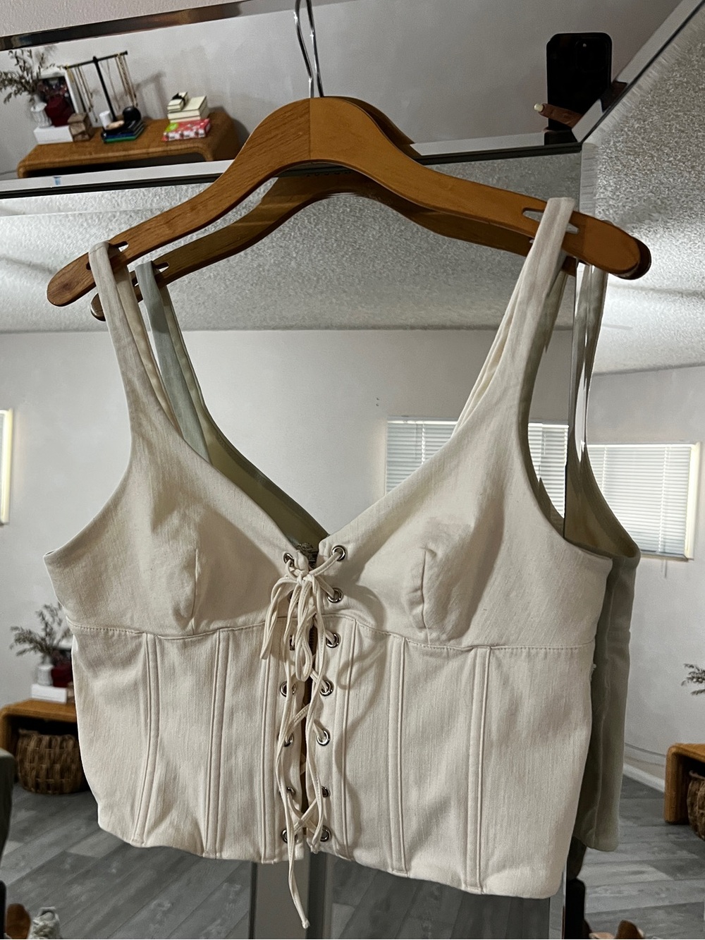 Women's Lace-Up Cream Corset Crop Top